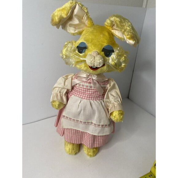 Gund Creations Plush Yellow Bunny Rabbit J. Swedlin Dress Hearts Vintage 18” - Picture 1 of 13
